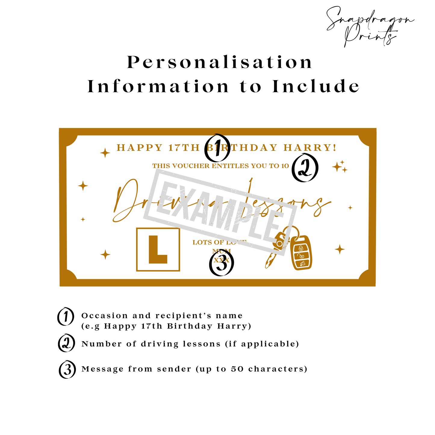 instructions for gift voucher personalisation