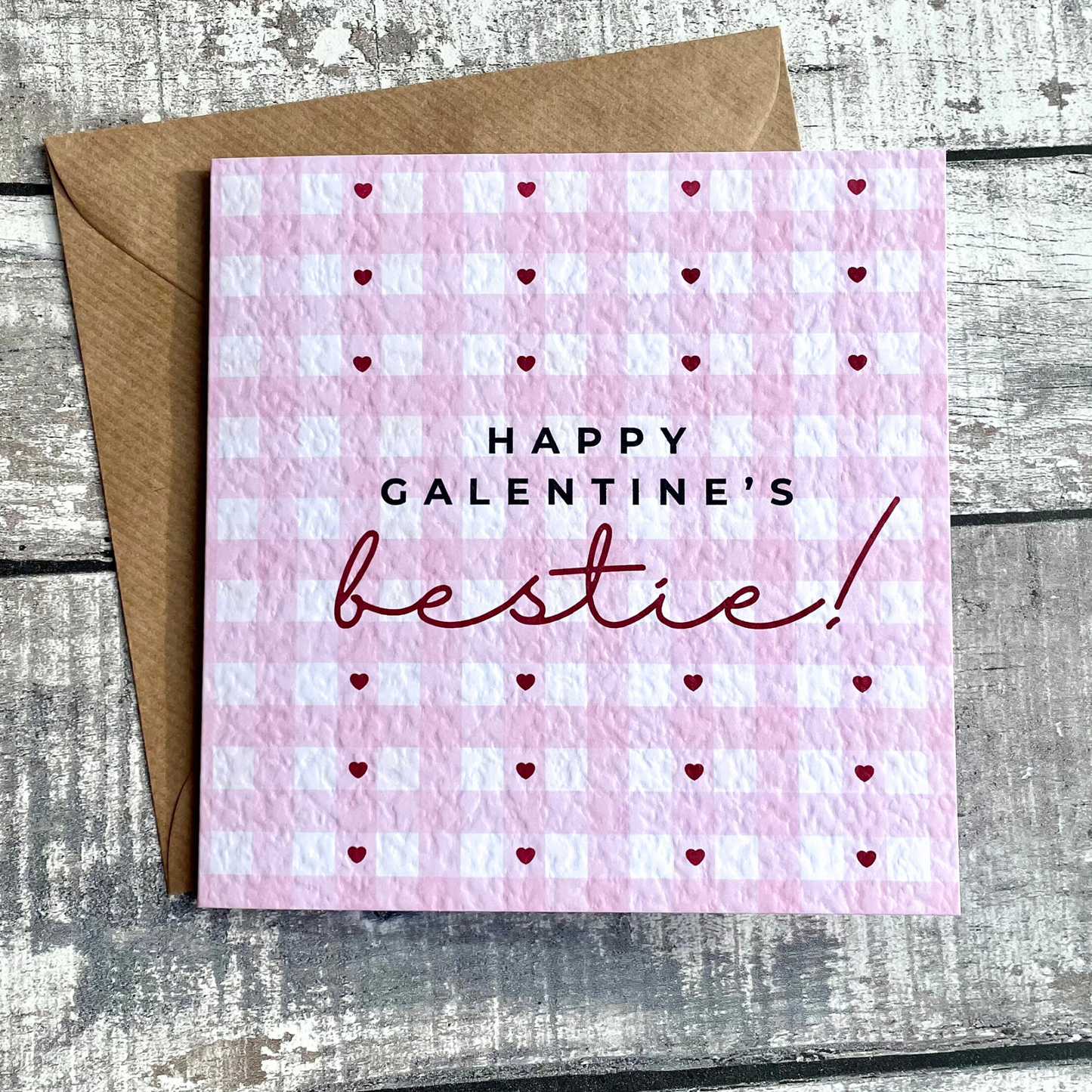 Pink Gingham Galentine's Day Card | For Best Friend