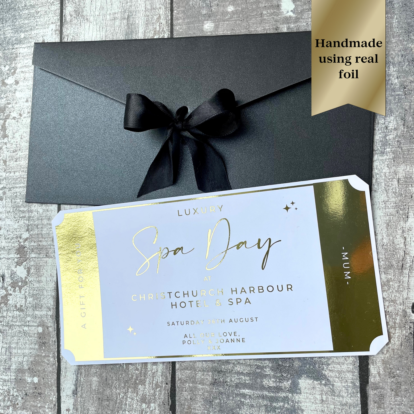 Spa Day Voucher, Personalised Spa Trip Ticket, Spa Weekend Gift, Foiled Voucher, Golden Ticket