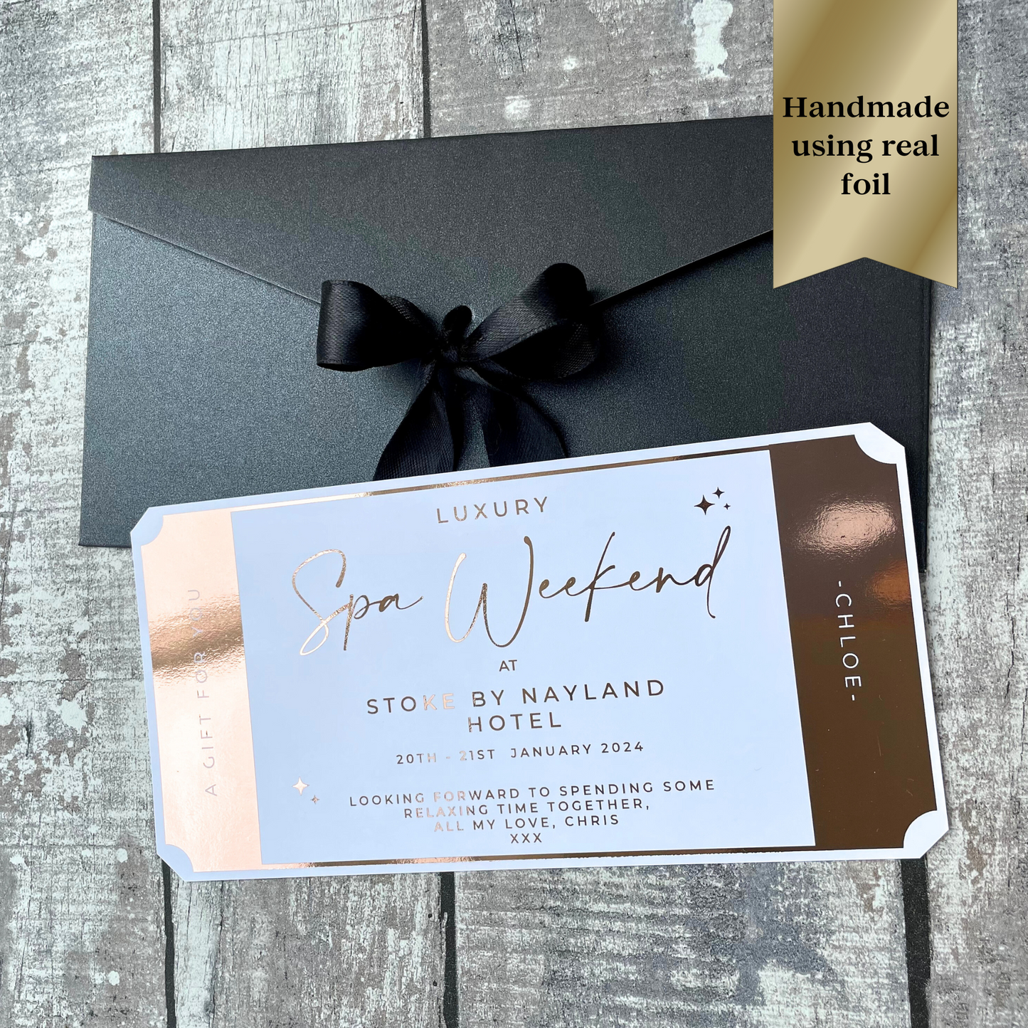 Spa Day Voucher, Personalised Spa Trip Ticket, Spa Weekend Gift, Foiled Voucher, Golden Ticket