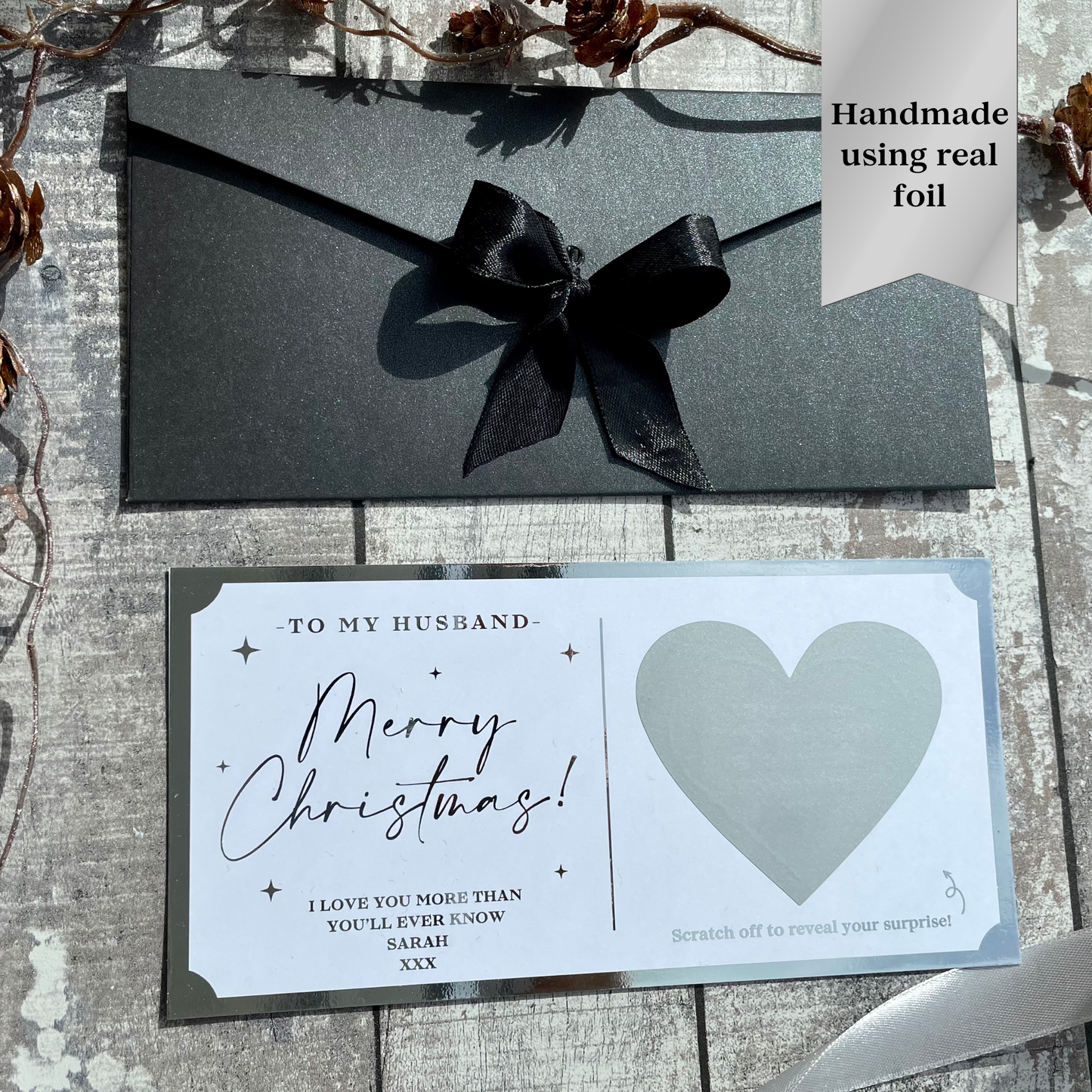 Silver Heart Christmas Surprise Reveal Foil Scratch Ticket