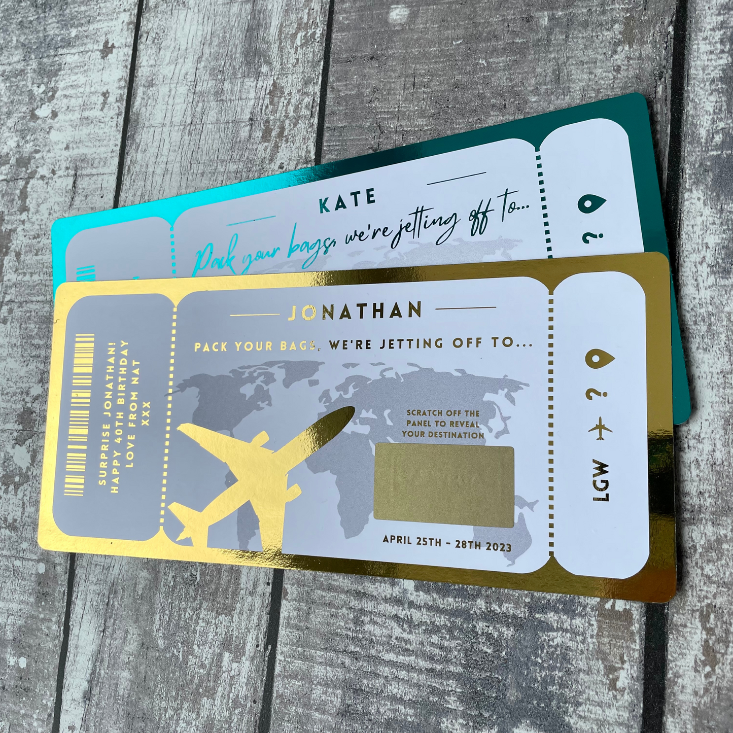 Scratch off surprise holiday boarding pass